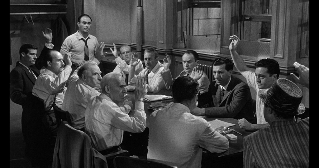 The first voting: where the jury's decision was 11:1 in favour of execution. Juror 8 is the one who was in favour of aquittal.